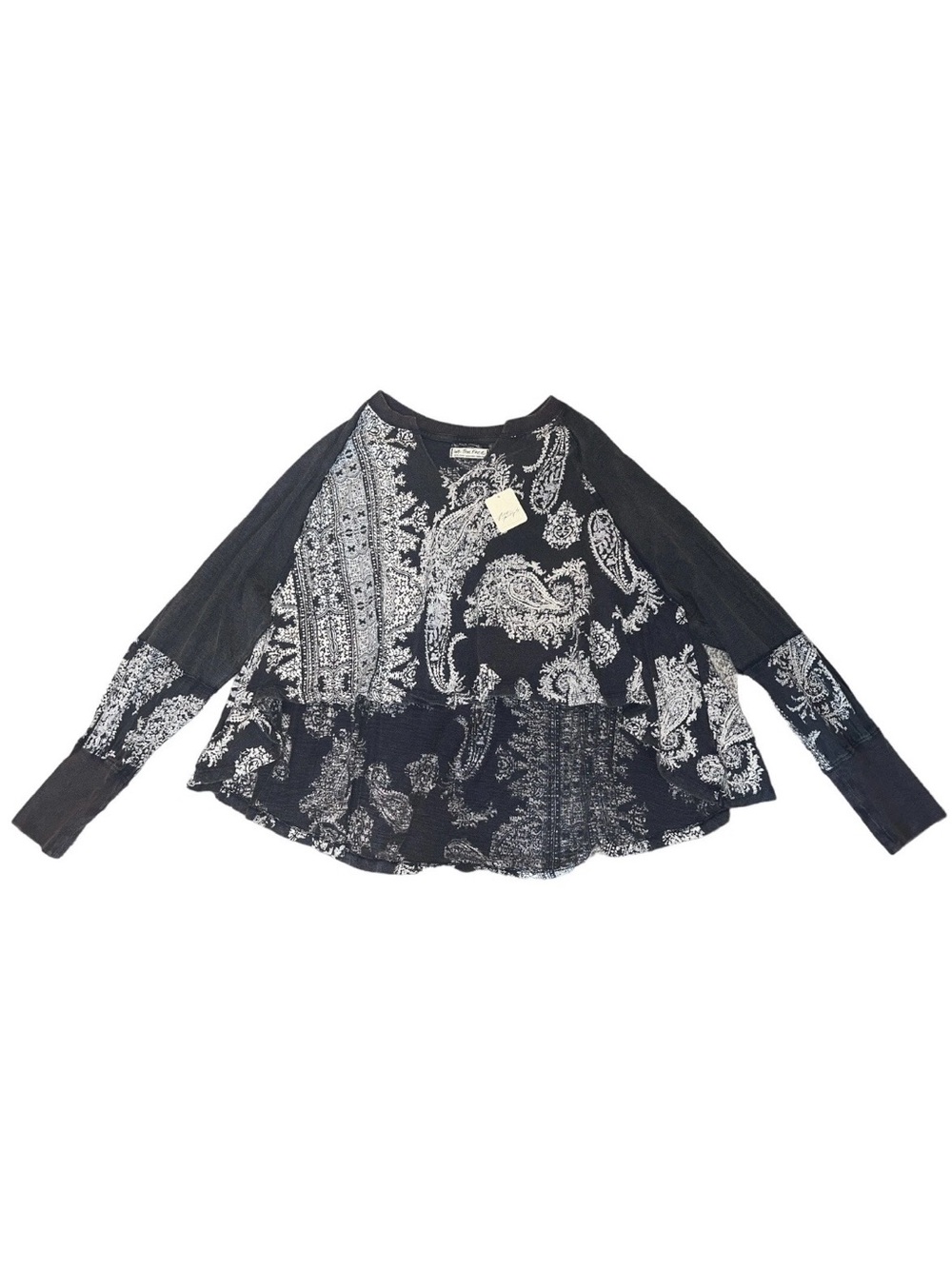 2 Free People Black  White Paisley Raglan one cream pull over